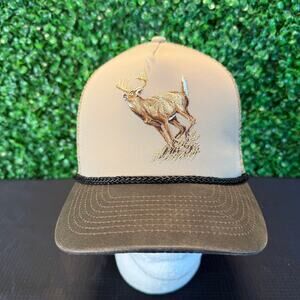 White Tail Deer Trucker Snapback Hat Cap Brown Rope Paramount